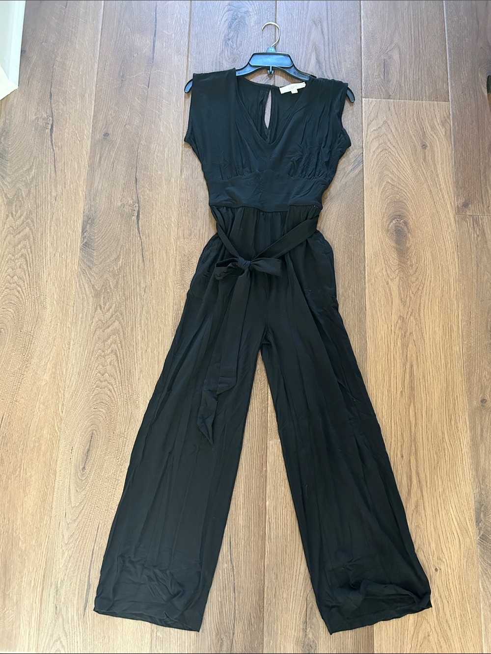 LOFT Classic Black Wide-Leg Jumpsuit with Waist Tie